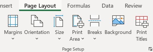 Page Layout menu in Microsoft Excel