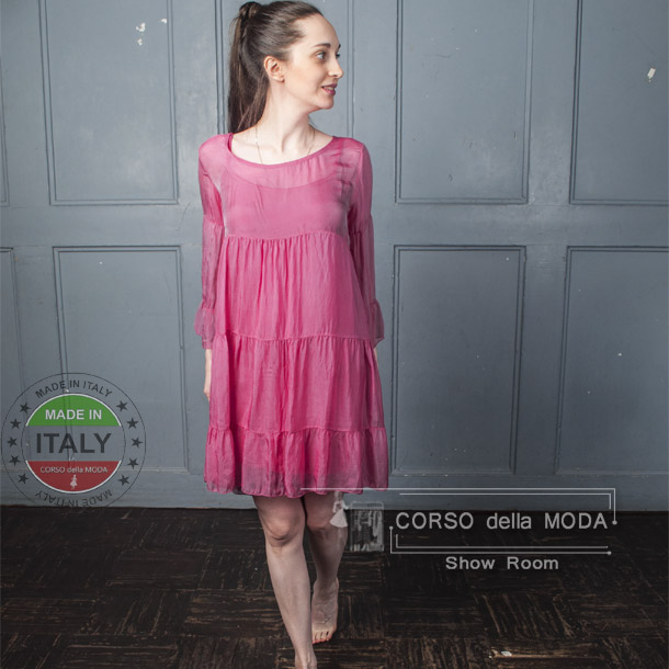 Платье туника цикломен из натурального шелка с валанами от CORSO della MODA