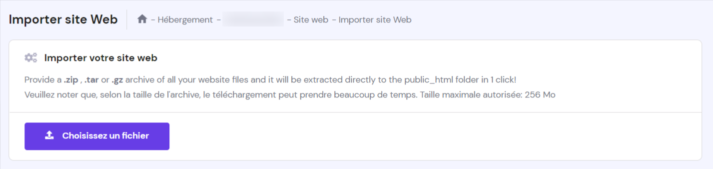 Outil d'importation de sites web dans hPanel