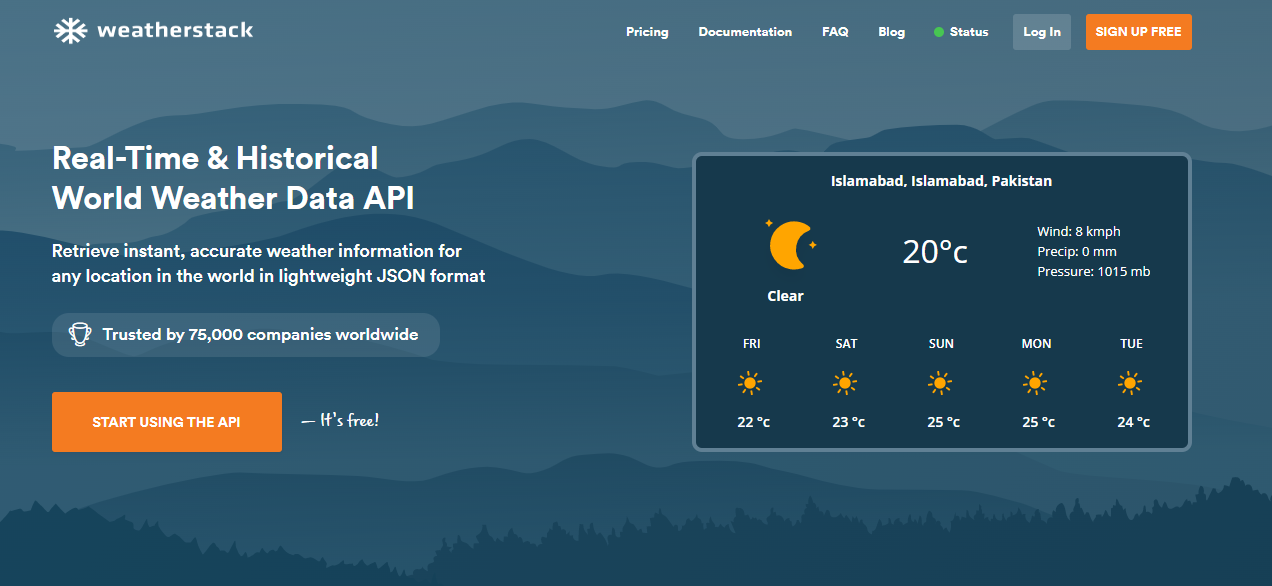 Weatherstack javascript object notation API - internal apis