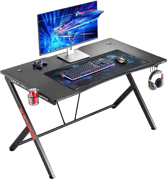 Gaming Desk 48 inch with LED Light & Cup Holder & Headphone Hook &Powerful Cabling Management 