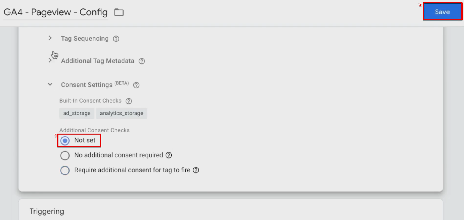 Modifying the additional consent settings for a GA4 preview Tag in GTM