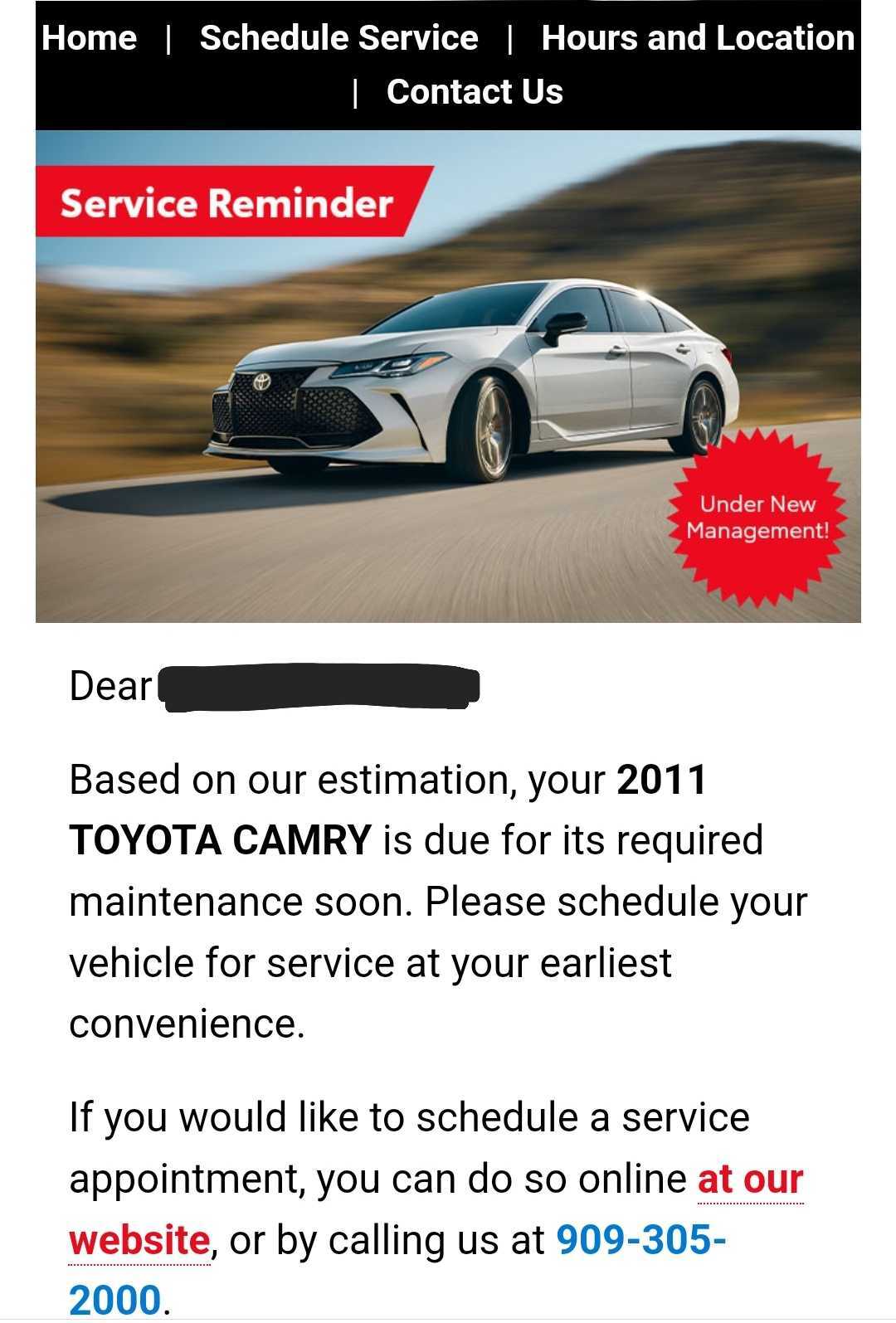 car dealership maintenance email example