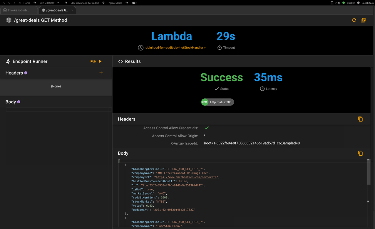 API Gateway Invoke results