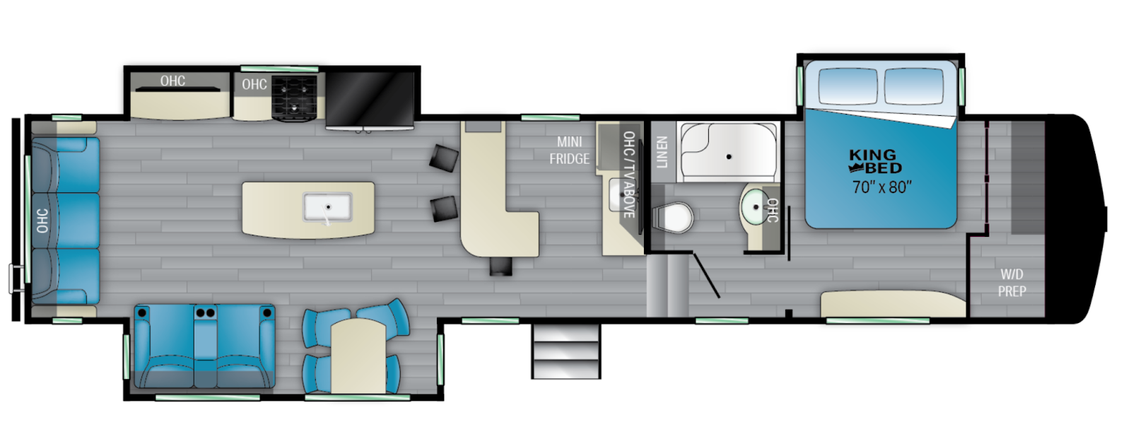 Heartland Elkridge 37BAR 5th wheel floorplan with prep space for washer and dryer