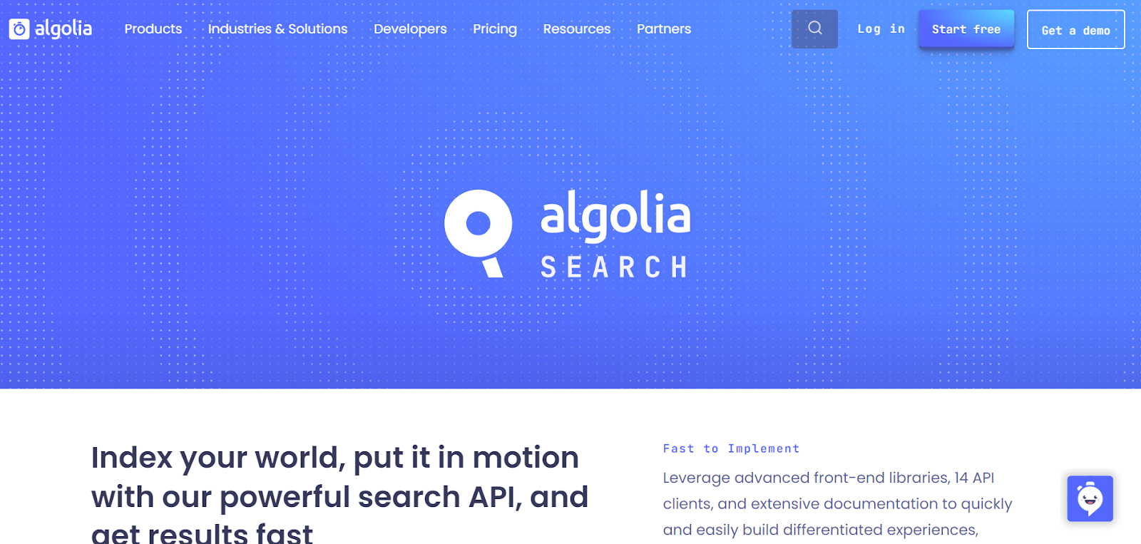 Algolia Website Homepage