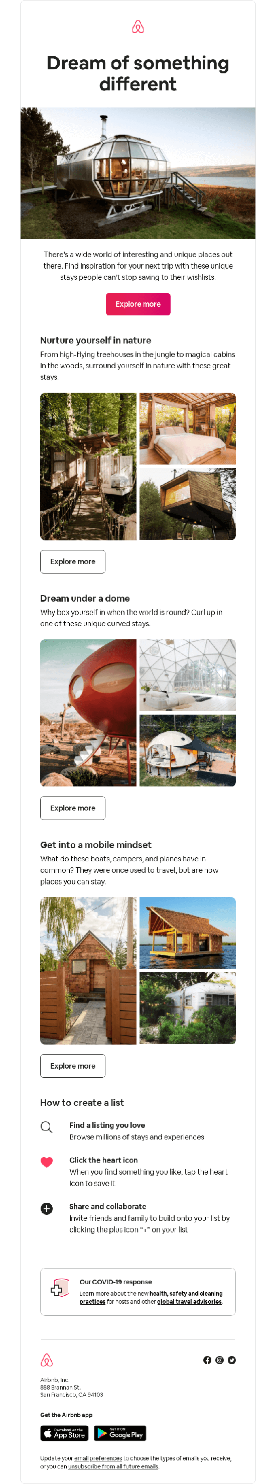 AirBnB dream of something different email campaign