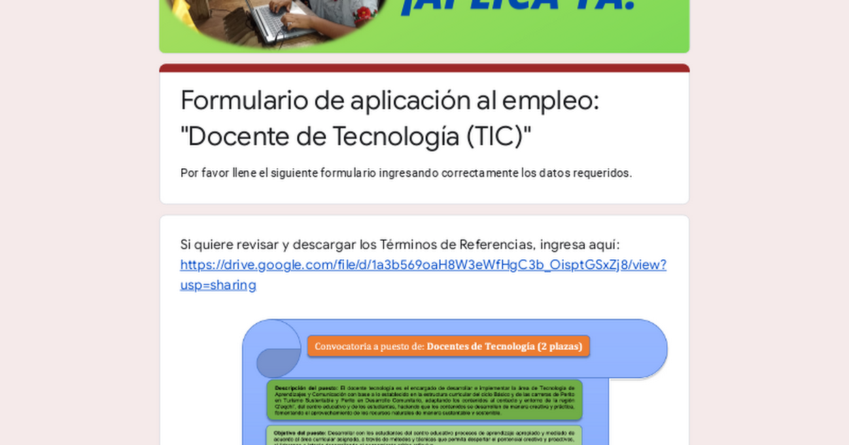 Formulario De Aplicaci N Al Empleo Docente De Tecnolog A Tic