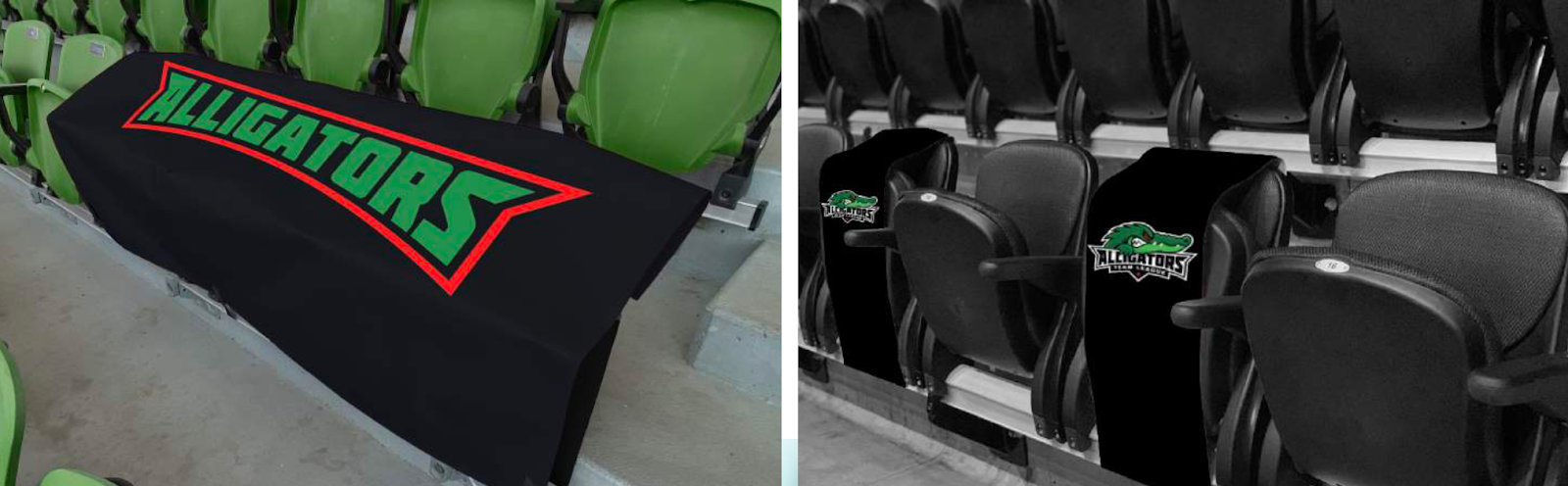 Examples of social distancing print graphics for stadiums