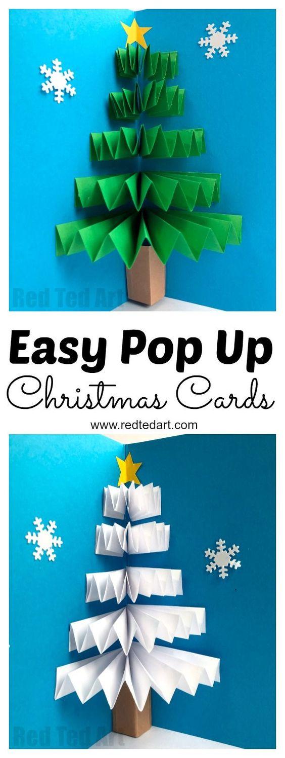 Easy Pop Up Christmas Card - LOVE these 3d Paper Fan Christmas Tree Cards. How cute are they? Working with concertina paper folding techniques, this is a quick and easy card to make for the holidays. Love both the traditional Christmas Tree and white Winter Tree Card versions.