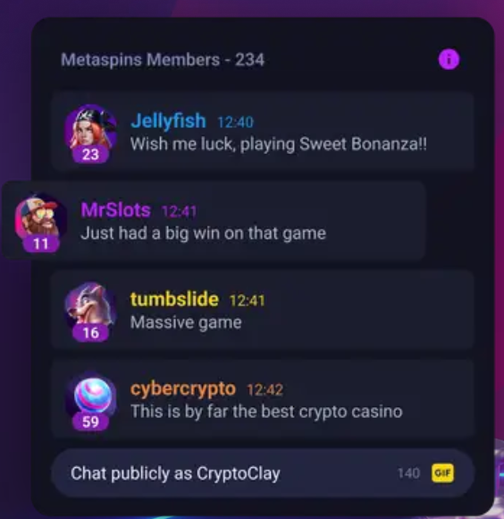Chat interne Metaspins Casino