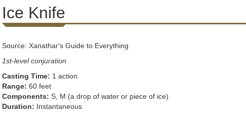 Ice Knife 5e stat block
