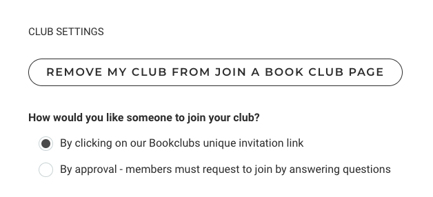 Image of club settings page asking how admins would like people to join their club
