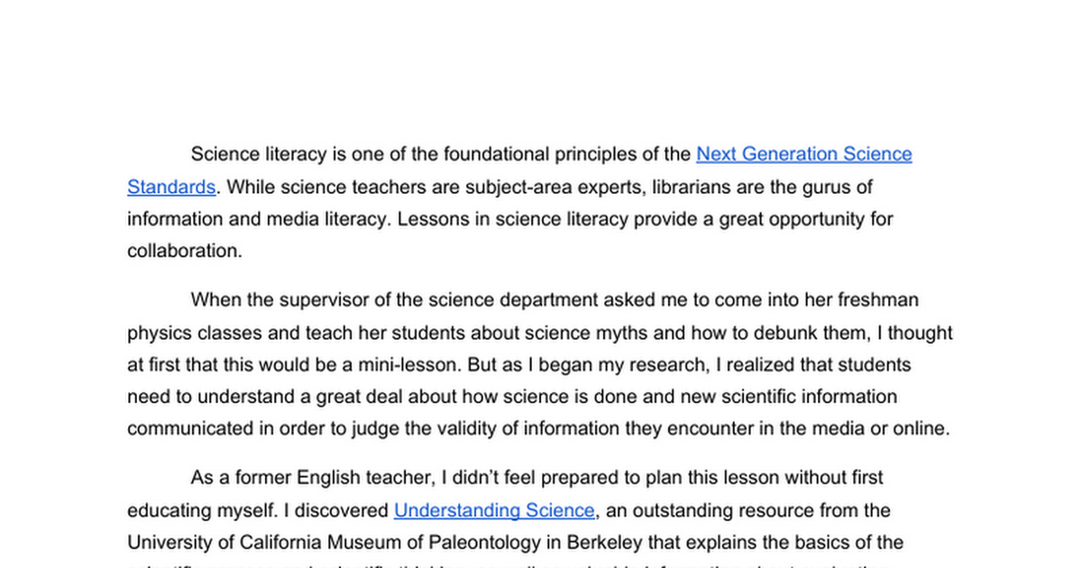 Science Literacy and the Library