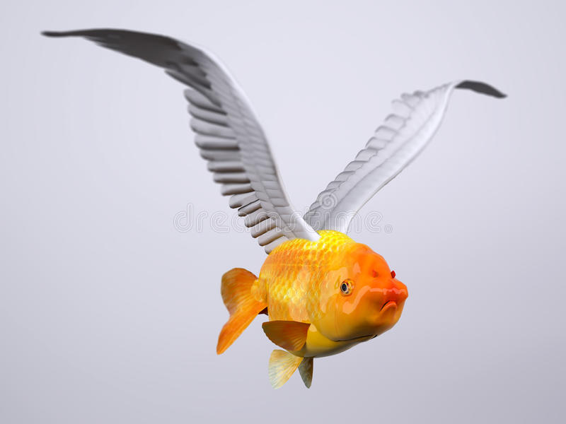 Goldfish with bird wings stock illustration. Illustration of beautiful -  86390244