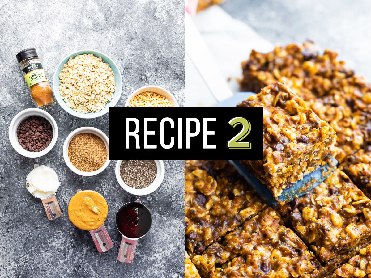 collage image of ingredients and finished bars with text saying recipe 2