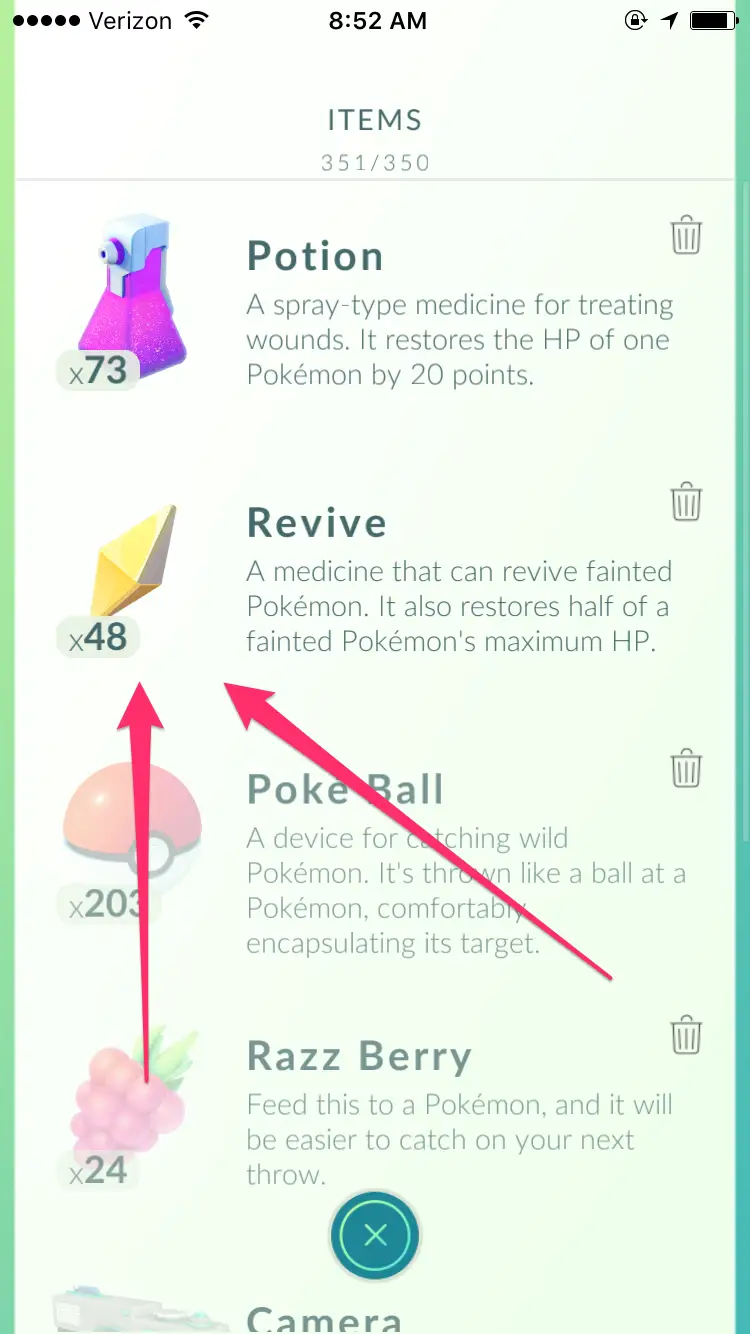 Revive option to heal in pokemon go