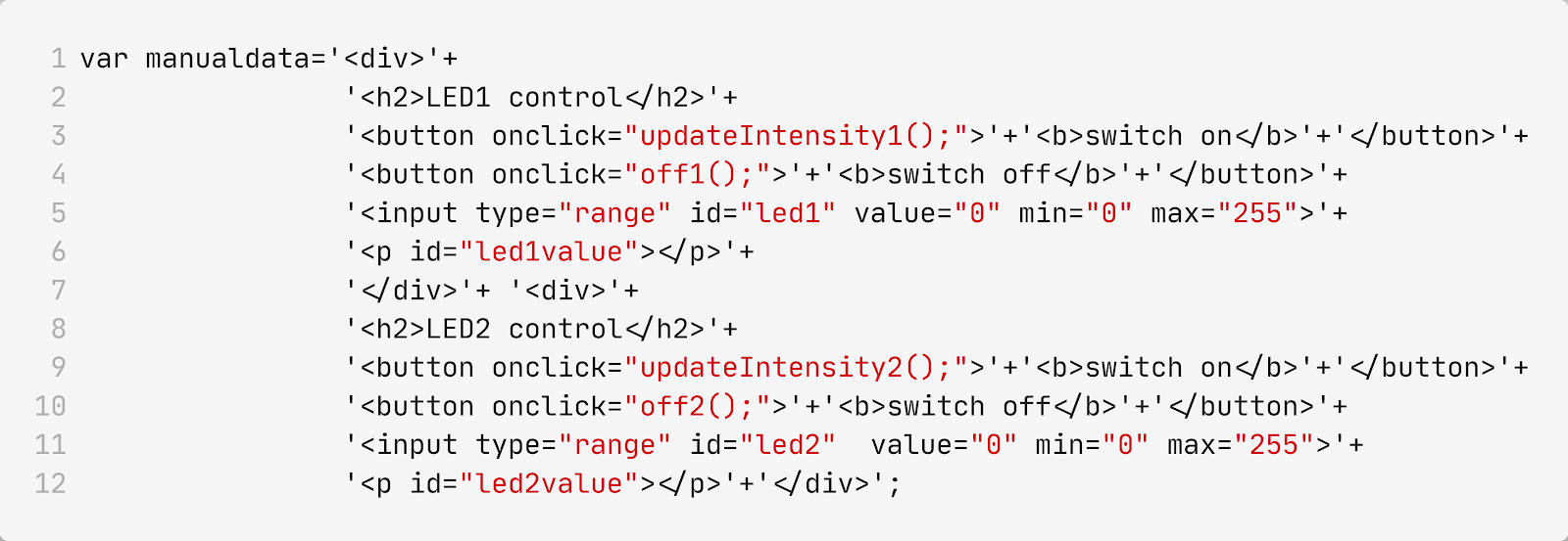 control set code for manual control 