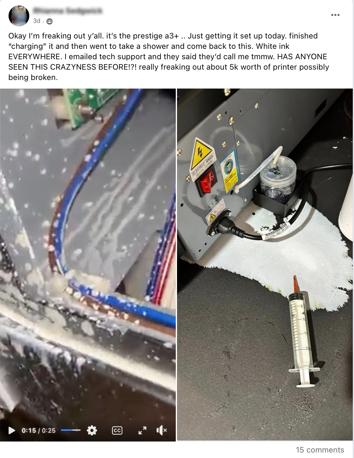 White ink spill inside a Prestige A3+ DTF printer