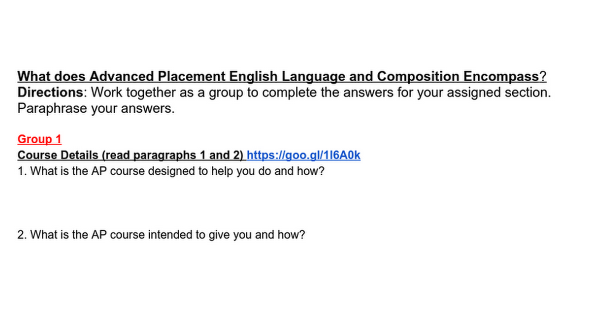 What Does AP Lang. Google Docs