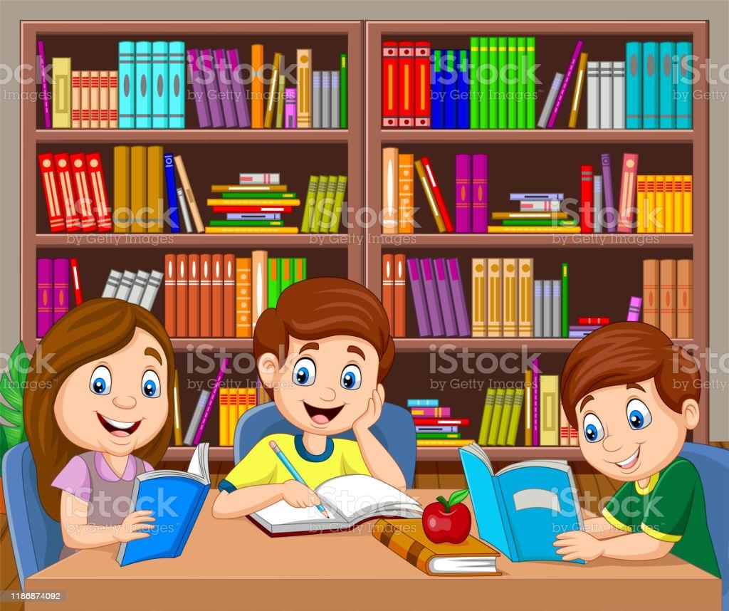 Cartoon kids studying in the library Vector illustration of Cartoon kids studying in the library Child stock vector