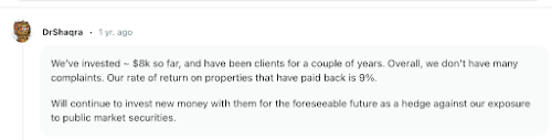 Groundfloor review from a user who claims to have gotten a 9% return on investment. 