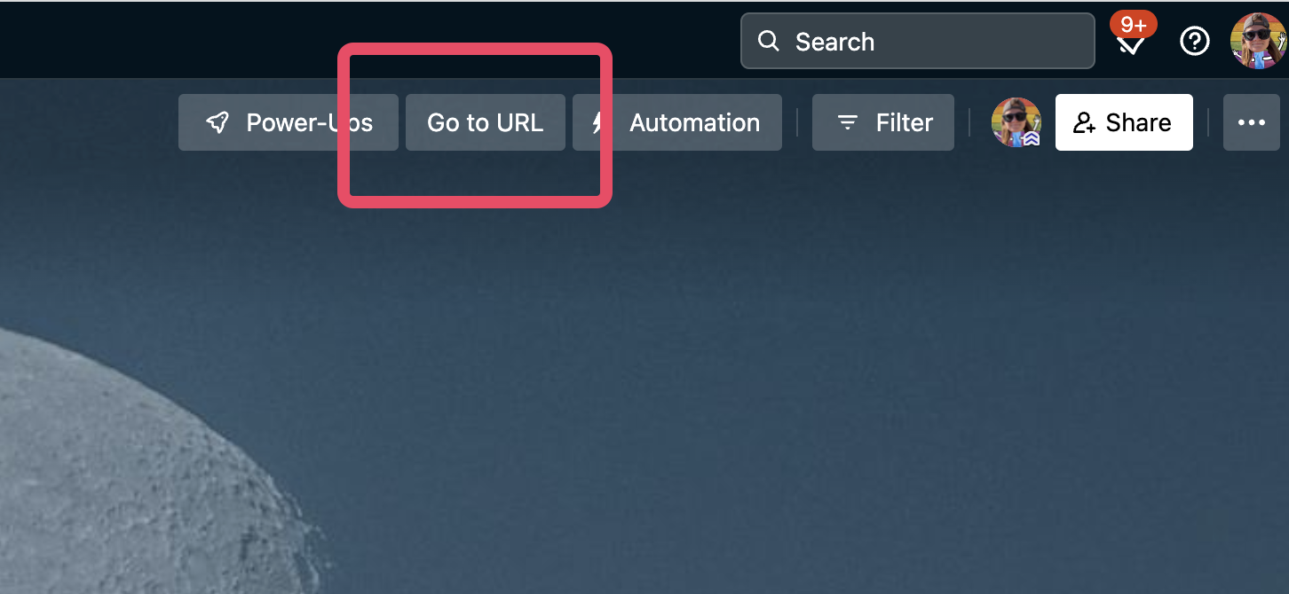 A screenshot of a Trello board button menu including a link to go to a URL