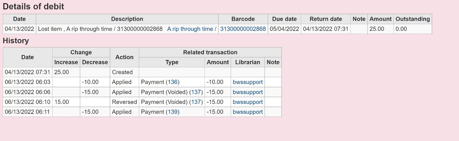 Simplified display of account offset transactions