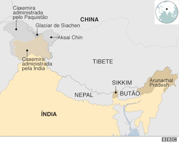 Mapa da região transfronteiriça China-Índia