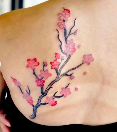 Cherry Blossom Flower Tattoo On Back