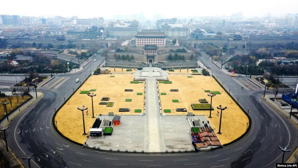 中国陕西西安为新冠防疫封城后的西安城景象。(2021年12月23日)