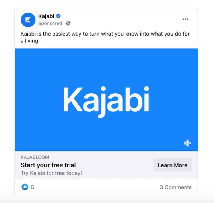 Anuncio de Facebook de Kajabi