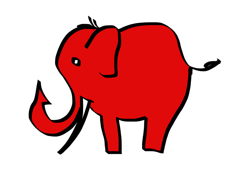 Elephant, Red, Cartoon