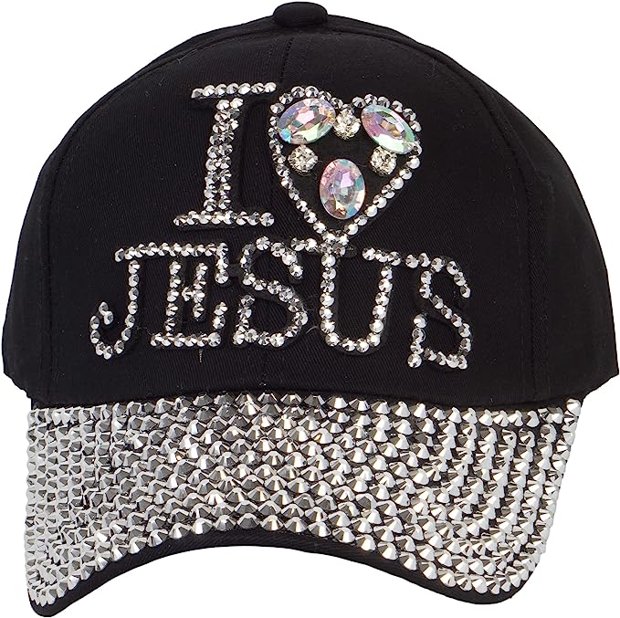 TOP HEADWEAR I Love Jesus Hat - Womens Rhinestone Crystal Pattern Baseball Hat