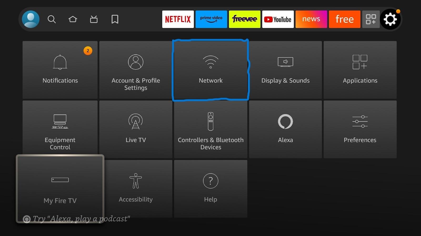 Select Network under Settings.