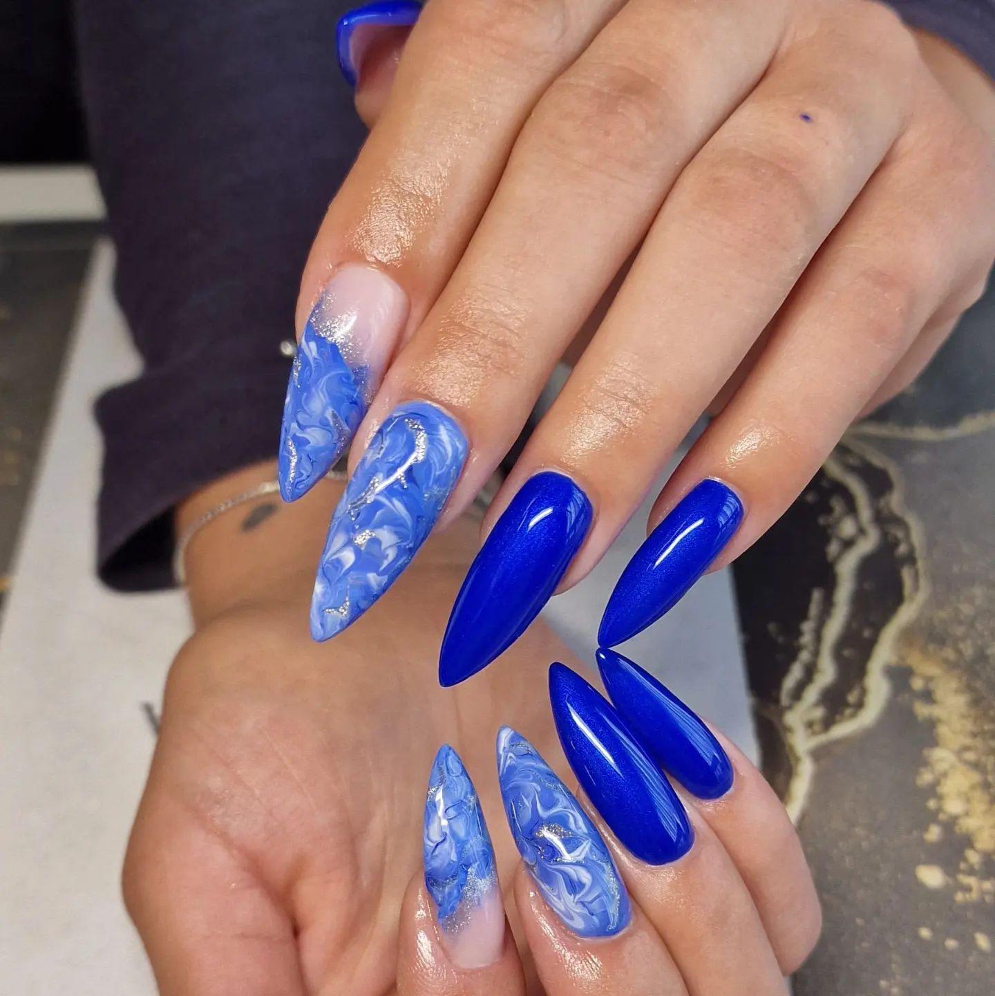 Long Blue Marble Stone Design