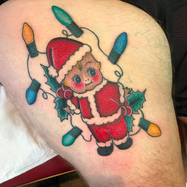 Cute Santa With Christmas Lights Tattoo