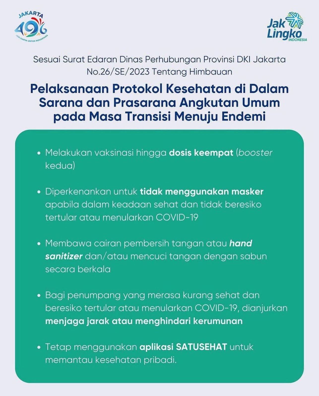 Regulasi Protokol Kesehatan dan Pemakaian Masker di Transportasi Umum