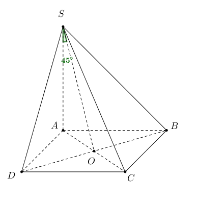 Cho hình chóp (S.ABCD)có đáy (ABCD) là hình vuông cạnh (a), cạnh bên (SA) vuông góc với mặt phẳng đáy, góc giữa (SA) và mặt phẳng (left( {SBD} right)) bằng (45^circ ). Thể tích khối chóp (S.ABD) bằng</p> 1