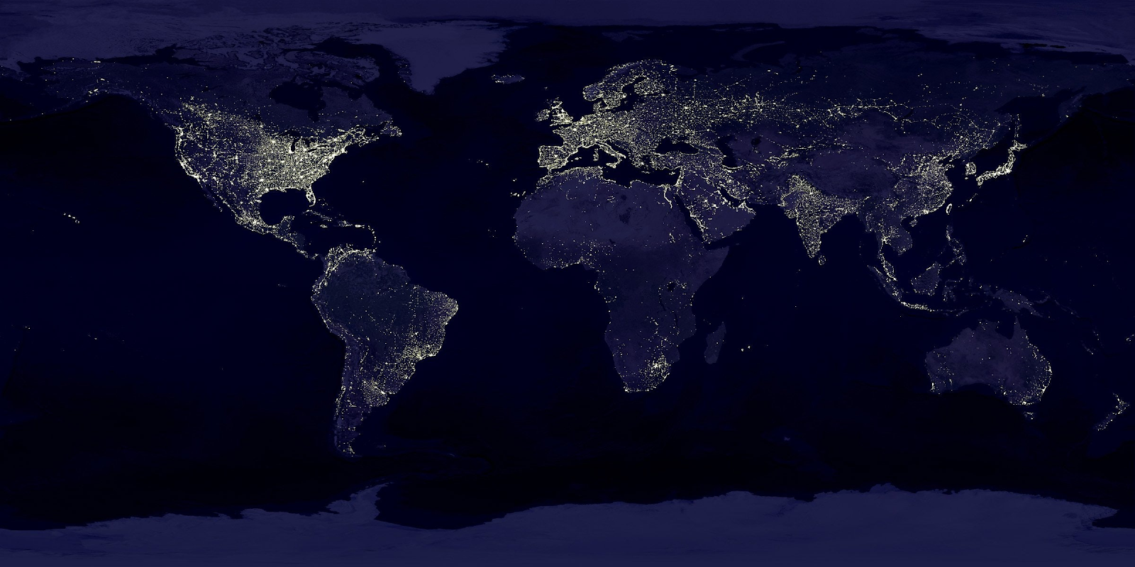 Dark purple map of the earth with scattered yellow points.