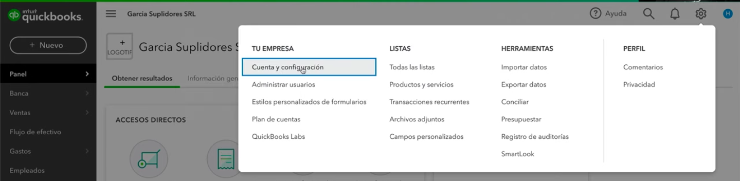 Personalizar cuenta Quickbooks