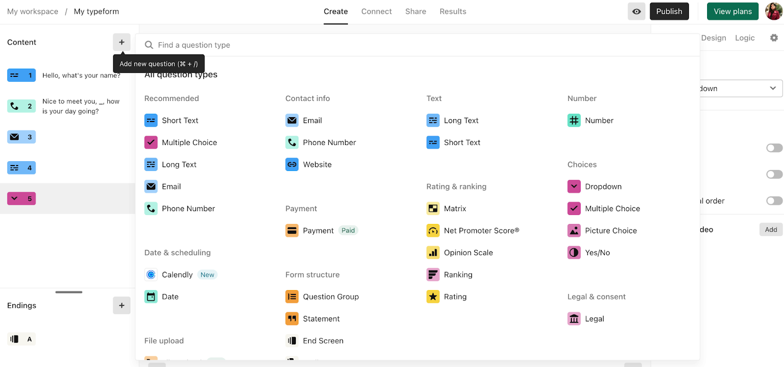 Input fields, Typeform