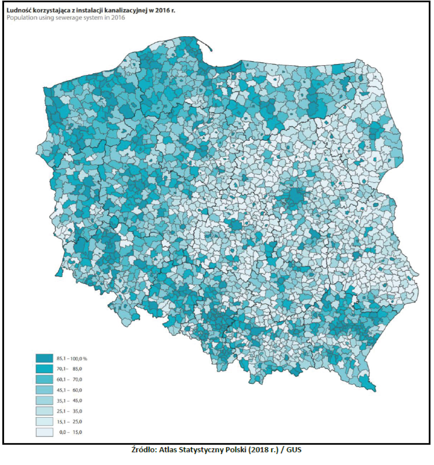 Dostęp do kanalizacji w 2018 roku w Polsce