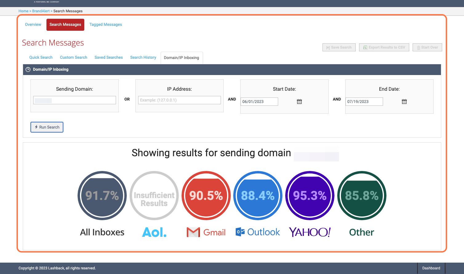 View the deliverability/inboxing metrics for multiple email providers