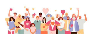 Group of people volunteers with hearts Large crowd of people volunteer with hearts in their hands. Volunteer day concept vector illustration banner heart health month stock illustrations