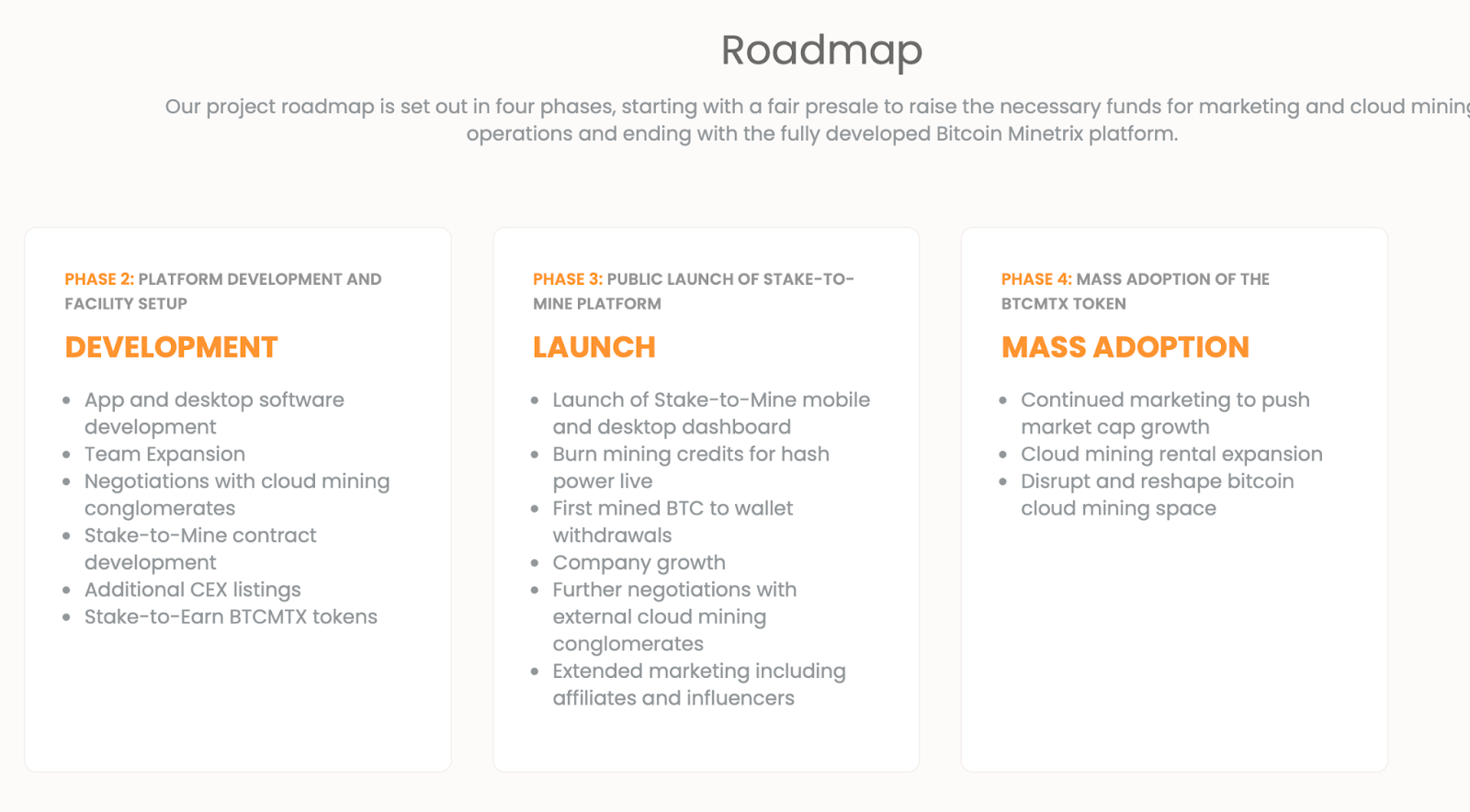 Bitcoin Minetrix Roadmap 