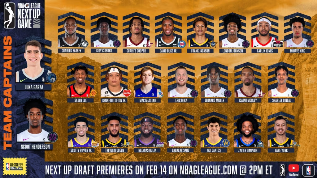 Nomes selecionados para o NBA G League Next Up Game. Fonte: site oficial NBA.