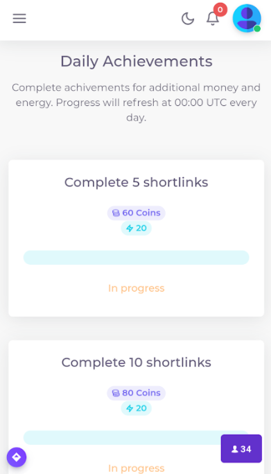 HilAno Faucet daily achievements to earn more coins and energy towards your balance