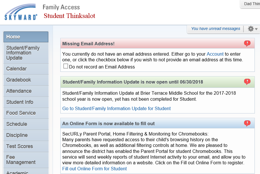 Screenshot of message from Securly for parents to sign up to manage a student's Chromebook when home