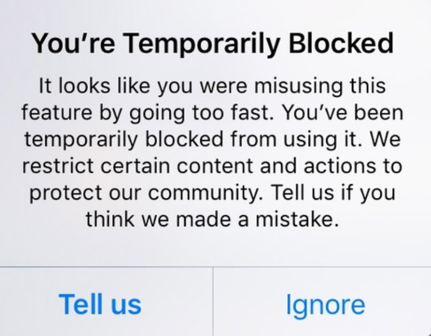 Instagram account blocked